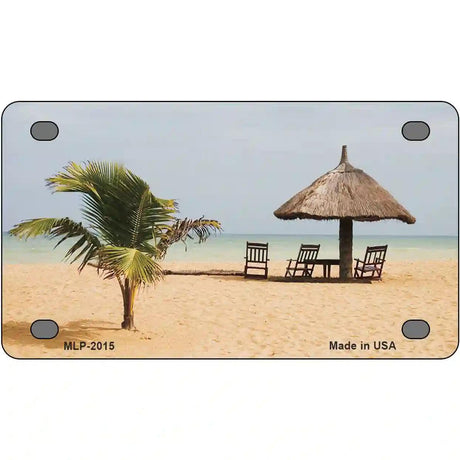 Tropical Beach Setting Metal Novelty License Plate 4" x 2.2" (MLP)