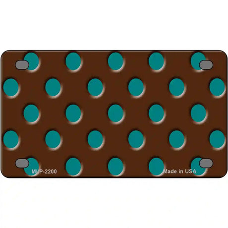 Teal Polka Dots Brown Metal Novelty License Plate 4" x 2.2" (MLP)