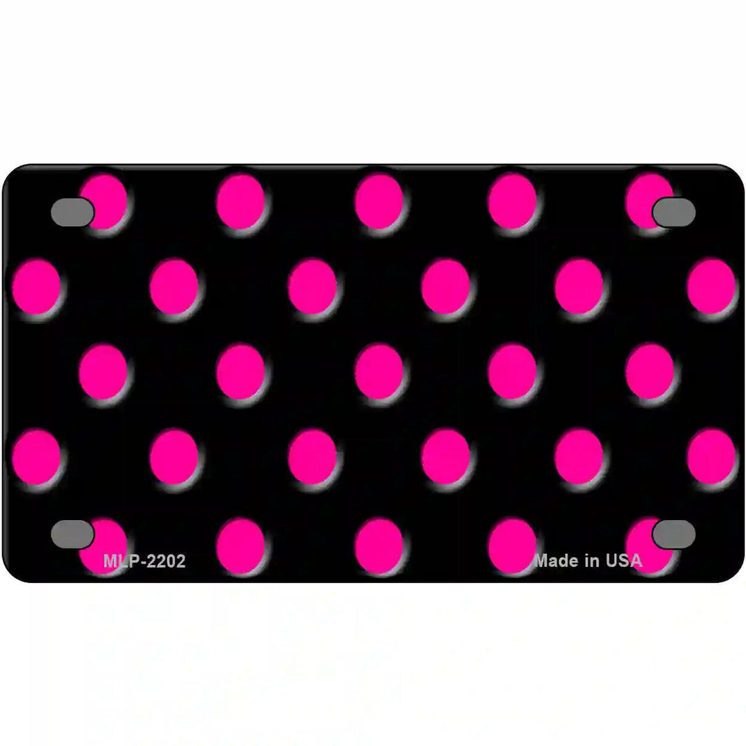 Hot Pink Polka Dots Black Metal Novelty License Plate 4" x 2.2" (MLP)