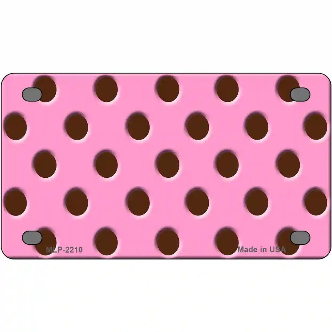 Chocolate Brown Polka Dots Pink Metal Novelty License Plate 4" x 2.2" (MLP)