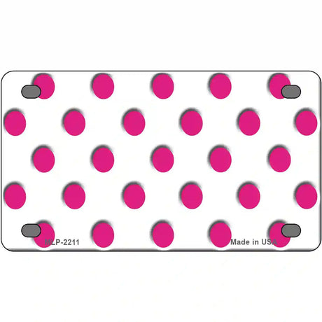 Hot Pink Polka Dots White Metal Novelty License Plate 4" x 2.2" (MLP)