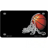 Basketball With Net Offset Metal Novelty License Plate 4" x 2.2" (MLP)