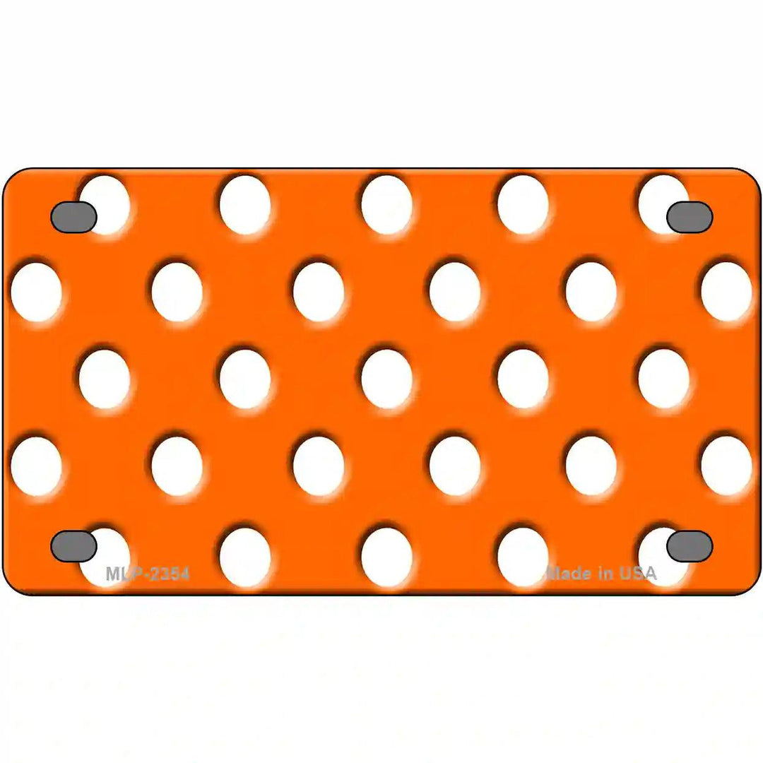White Polka Dots Orange Metal Novelty License Plate 4" x 2.2" (MLP)