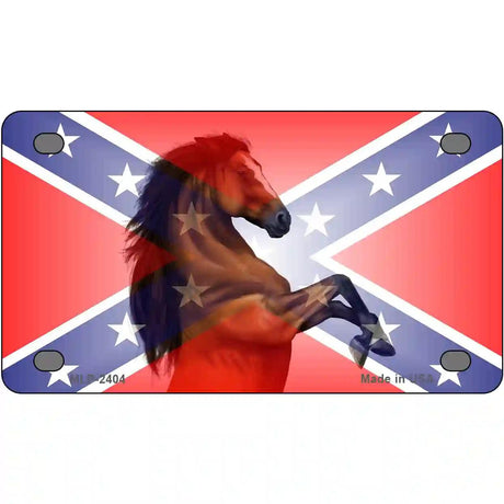 Confederate Flag Stallion Horse Metal Novelty License Plate 4" x 2.2" (MLP)