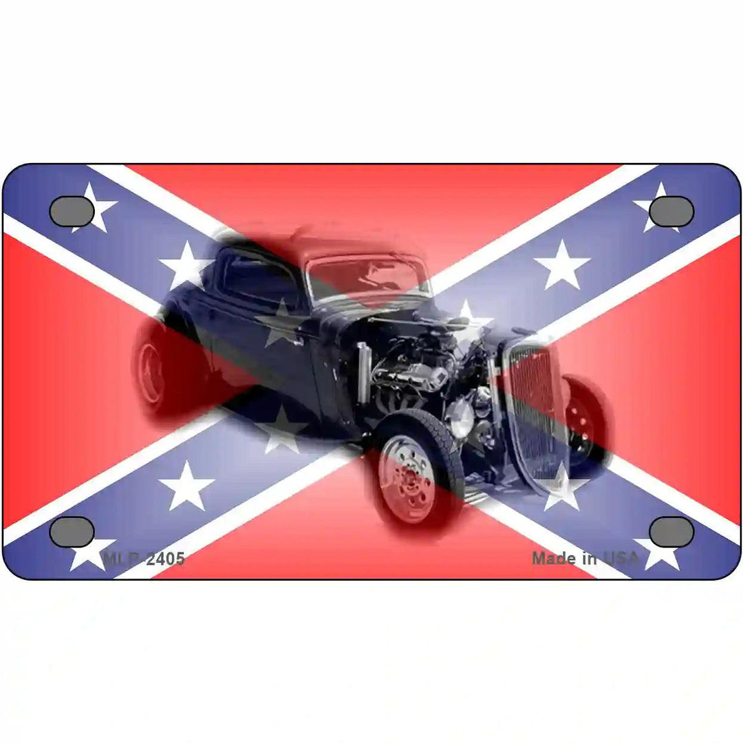 Confederate Flag Hot Rod Metal Novelty License Plate 4" x 2.2" (MLP)