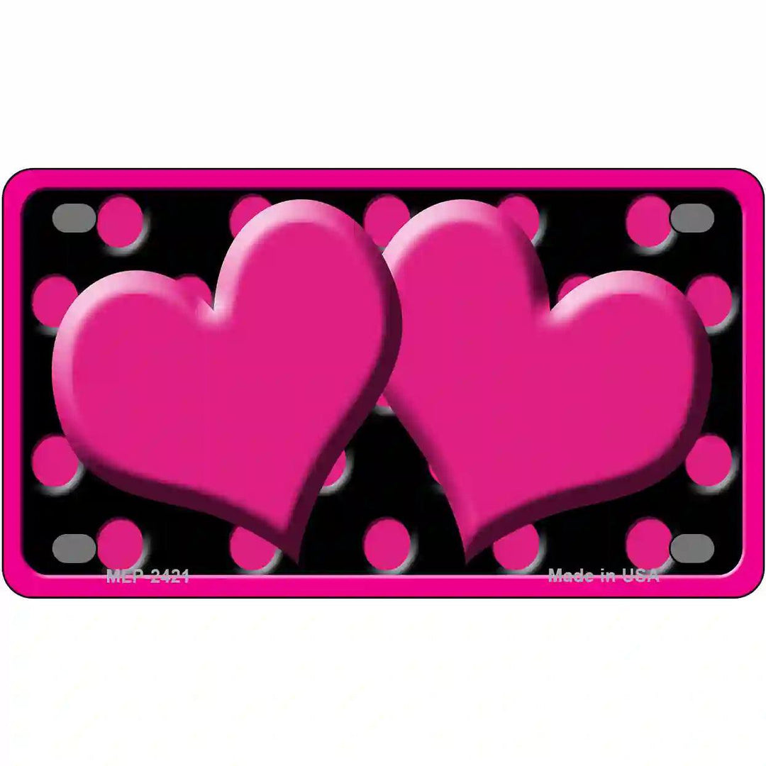 Hot Pink Black Polka Dot Hot Pink Center Hearts Novelty License Plate 4" x 2.2" (MLP)