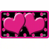 Hot Pink Black Polka Dot Hot Pink Center Hearts Novelty License Plate 4" x 2.2" (MLP)