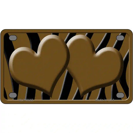 Brown Black Zebra Brown Centered Hearts Novelty License Plate 4" x 2.2" (MLP)
