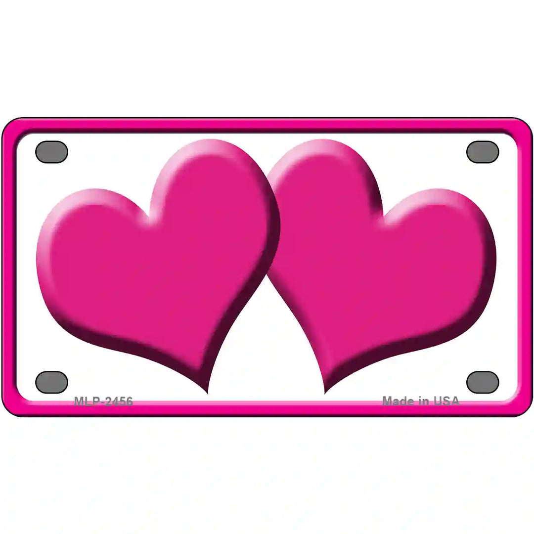 Solid Pink Centered Hearts White Novelty License Plate 4" x 2.2" (MLP)
