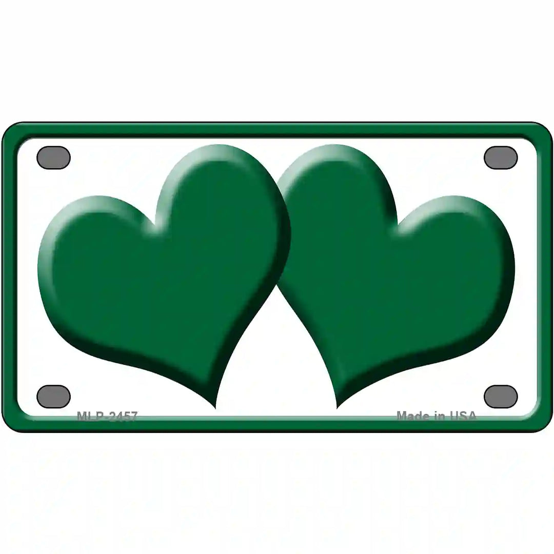 Solid Green Centered Hearts White Novelty License Plate 4" x 2.2" (MLP)