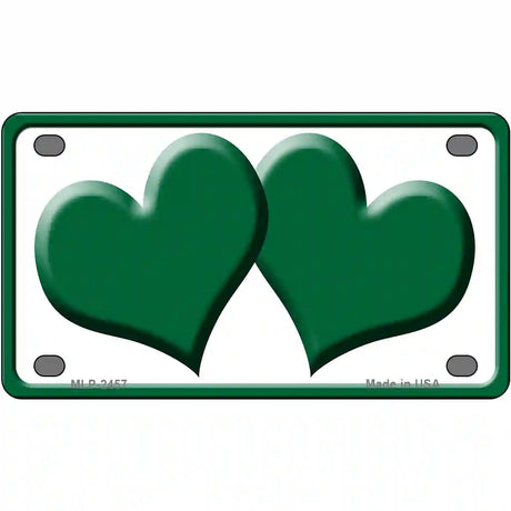 Solid Green Centered Hearts White Novelty License Plate 4" x 2.2" (MLP)
