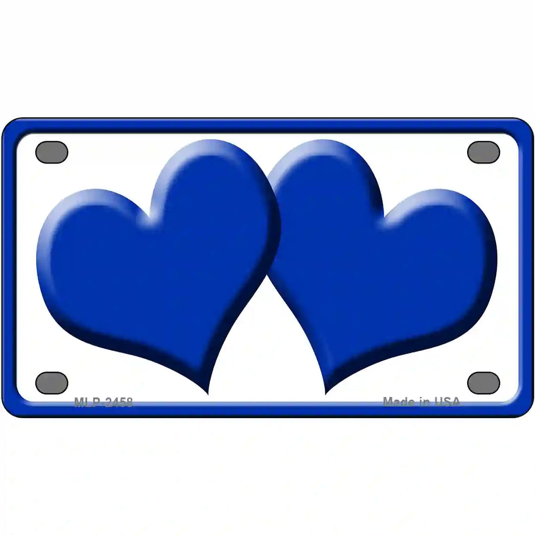 Solid Blue Centered Hearts White Novelty License Plate 4" x 2.2" (MLP)