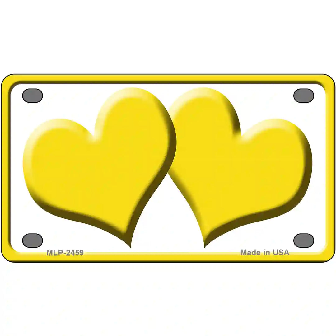Solid Yellow Centered Hearts White Novelty License Plate 4" x 2.2" (MLP)