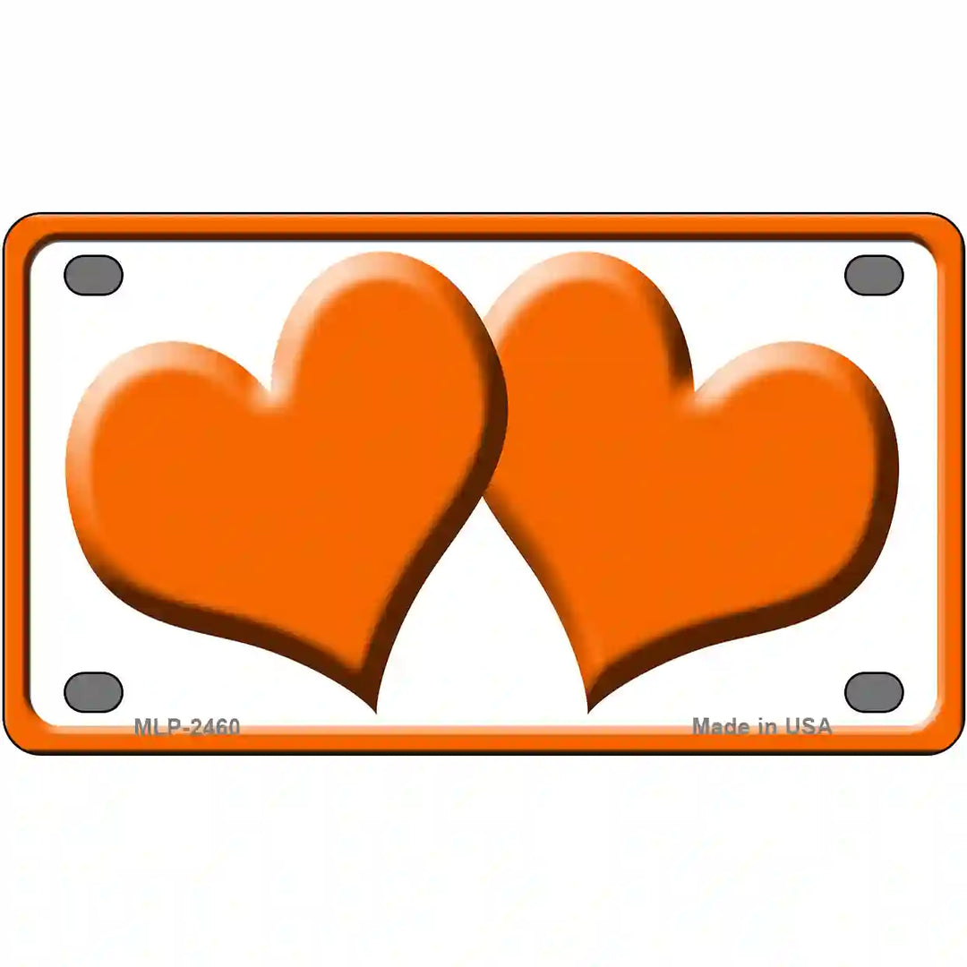 Solid Orange Centered Hearts White Novelty License Plate 4" x 2.2" (MLP)