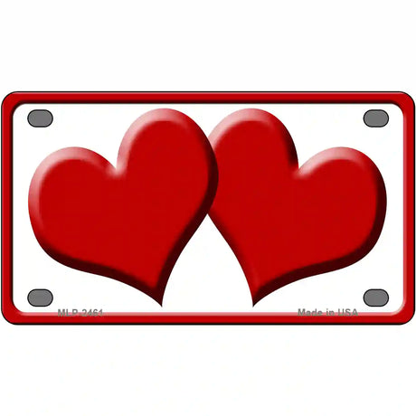 Solid Red Centered Hearts White Novelty License Plate 4" x 2.2" (MLP)