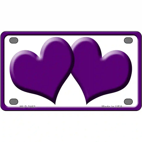 Solid Purple Centered Hearts White Novelty License Plate 4" x 2.2" (MLP)