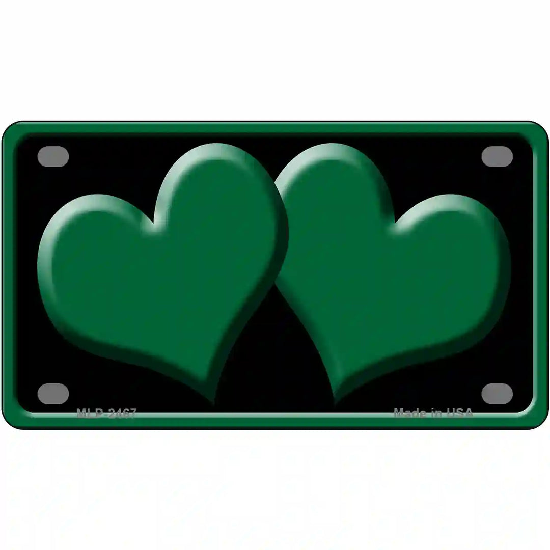 Solid Green Centered Hearts Black Novelty License Plate 4" x 2.2" (MLP)