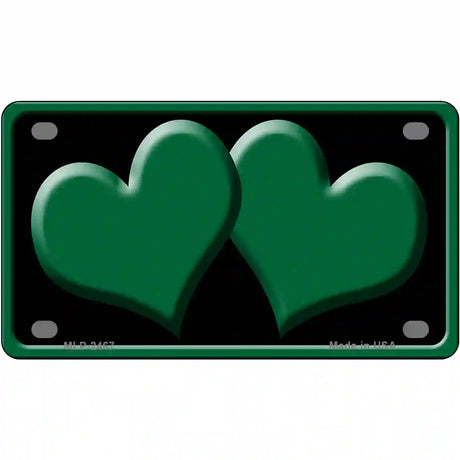 Solid Green Centered Hearts Black Novelty License Plate 4" x 2.2" (MLP)