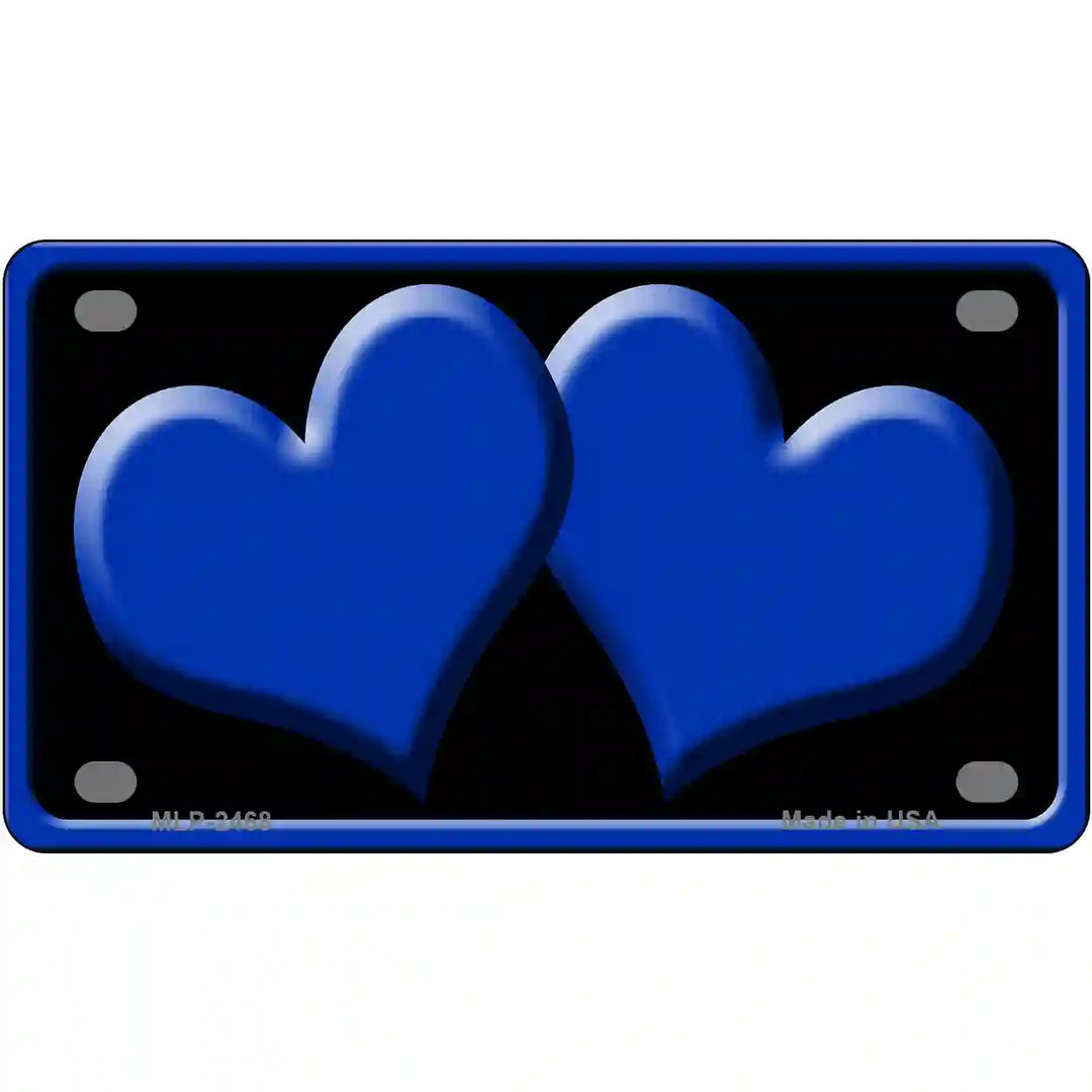 Solid Blue Centered Hearts Black Novelty License Plate 4" x 2.2" (MLP)