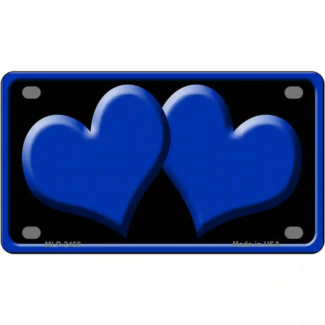 Solid Blue Centered Hearts Black Novelty License Plate 4" x 2.2" (MLP)