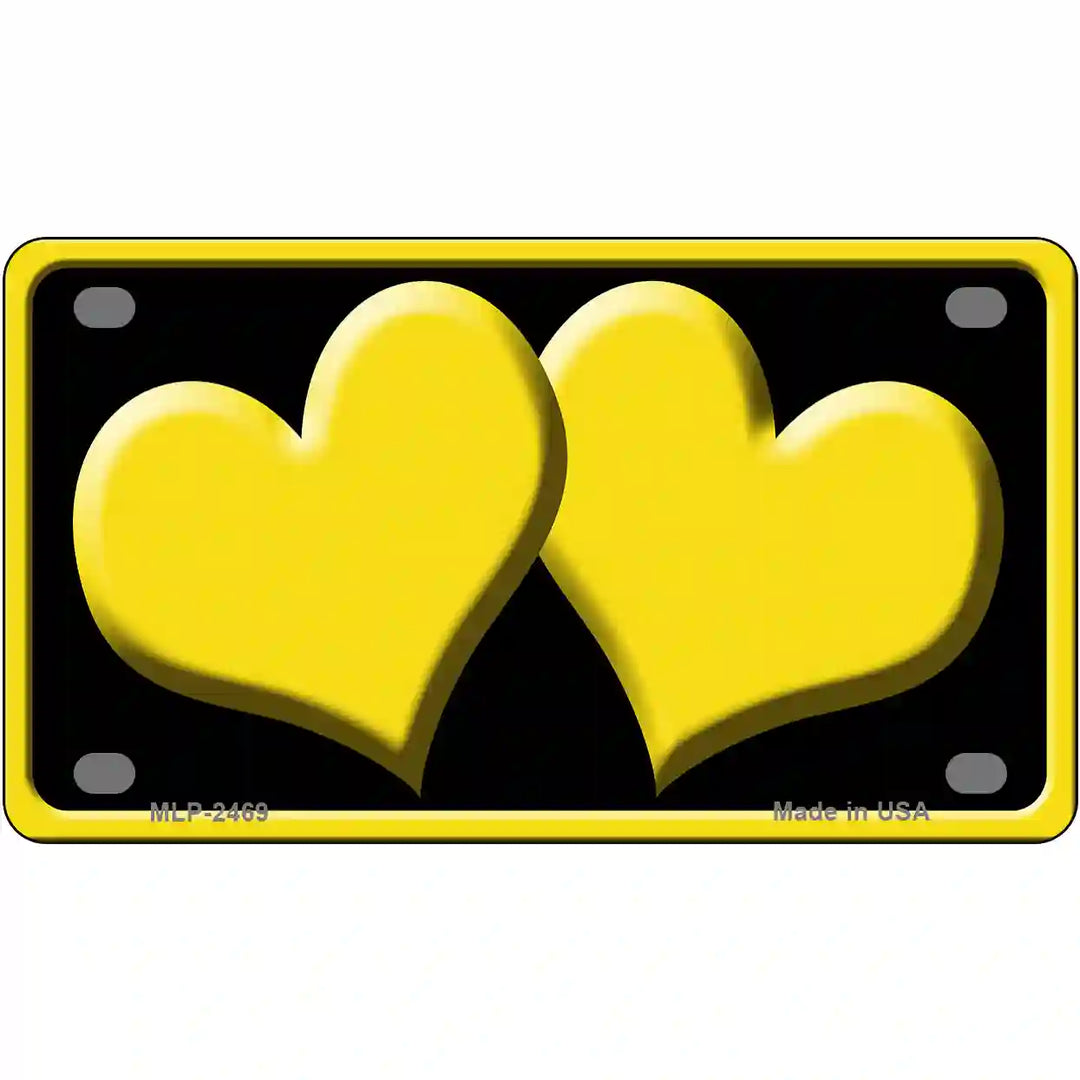 Solid Yellow Centered Hearts Black Novelty License Plate 4" x 2.2" (MLP)