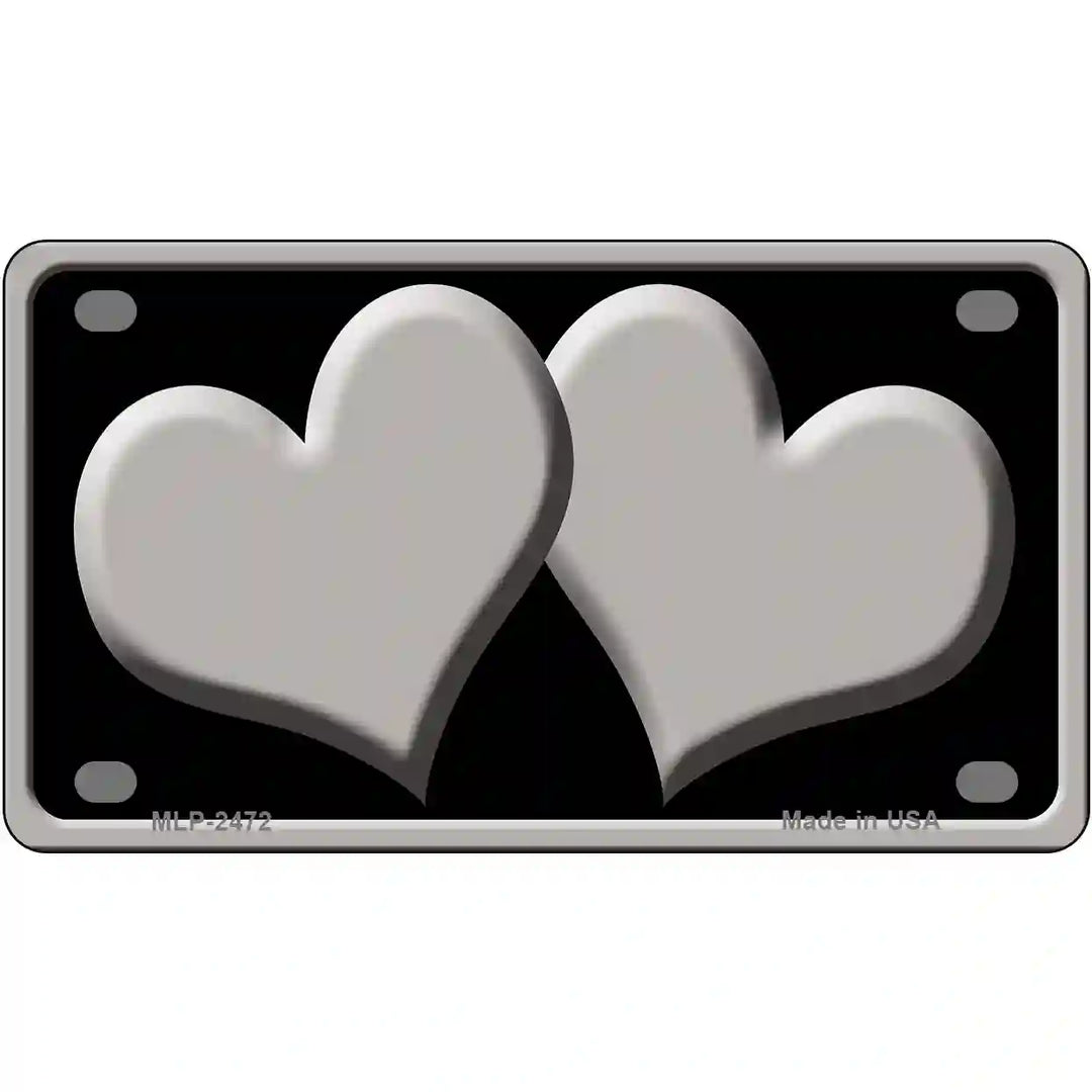 Solid Grey Centered Hearts Black Novelty License Plate 4" x 2.2" (MLP)