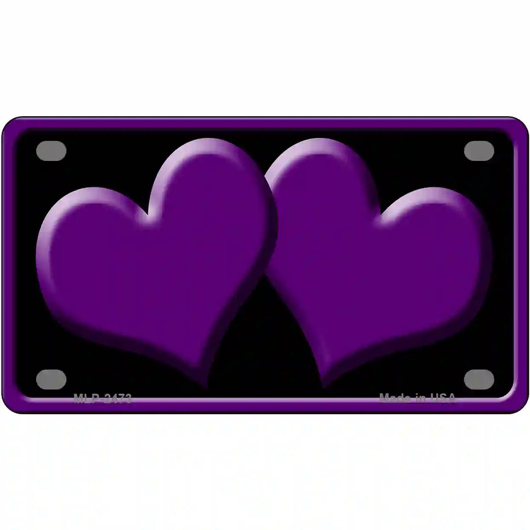 Solid Purple Centered Hearts Black Novelty License Plate 4" x 2.2" (MLP)