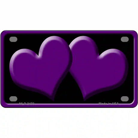 Solid Purple Centered Hearts Black Novelty License Plate 4" x 2.2" (MLP)