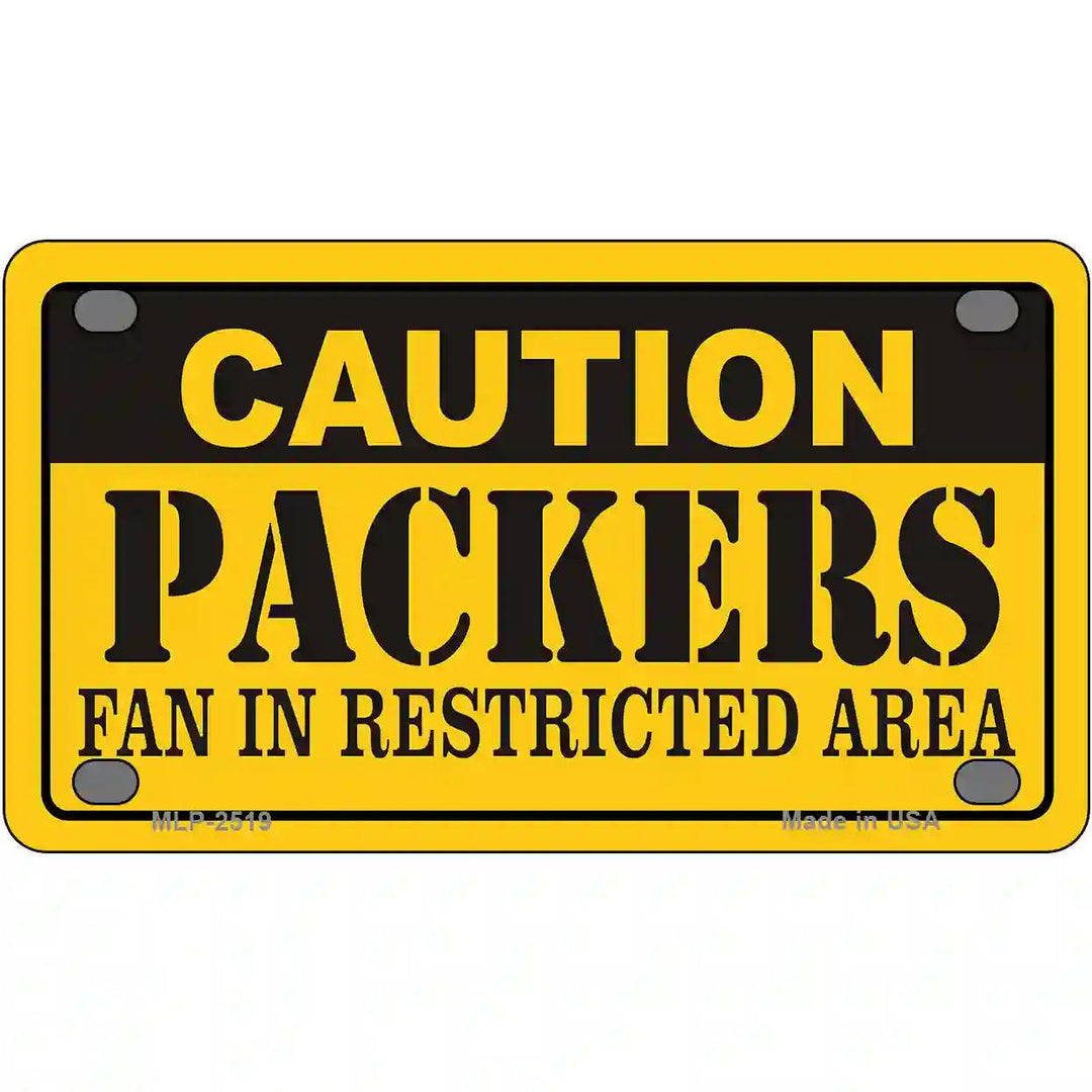 Caution Packers Metal Novelty License Plate 4" x 2.2" (MLP)
