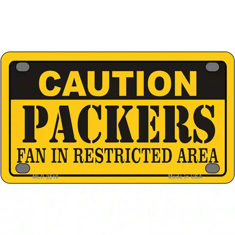 Caution Packers Metal Novelty License Plate 4" x 2.2" (MLP)