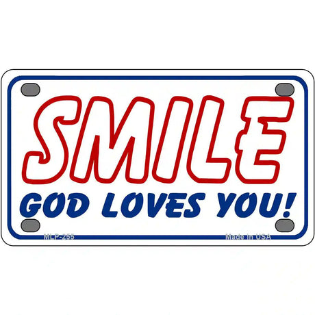 Smile God Loves You Metal Novelty License Plate 4" x 2.2" (MLP)