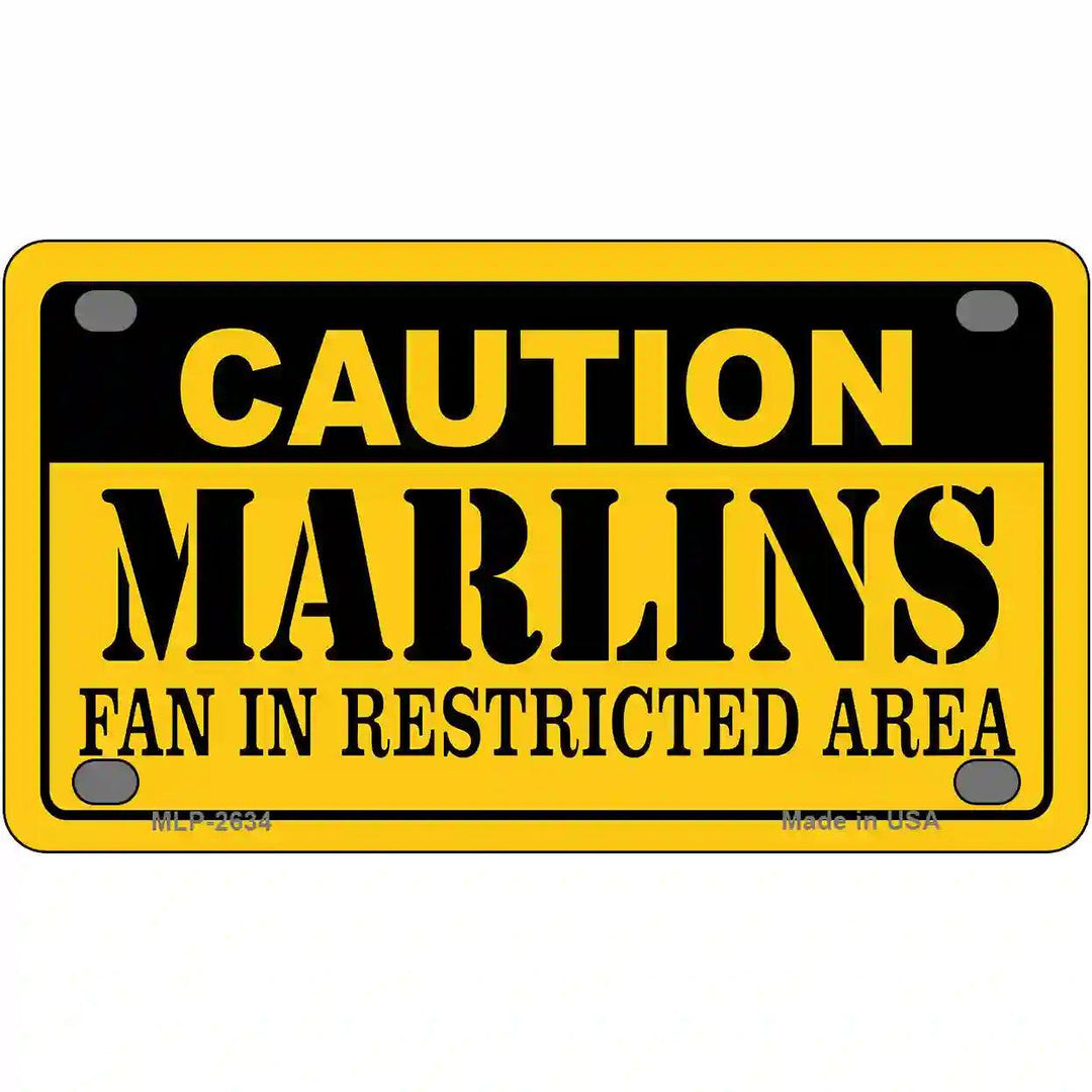 Caution Marlins Fan Metal Novelty License Plate 4" x 2.2" (MLP)