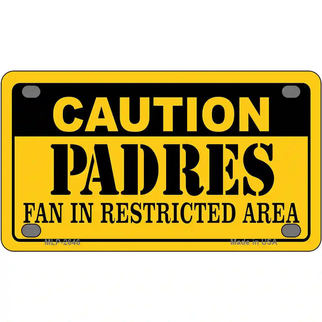 Caution Padres Fan Metal Novelty License Plate 4" x 2.2" (MLP)