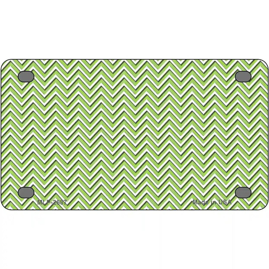 Lime Green White Chevron Metal Novelty License Plate 4" x 2.2" (MLP)