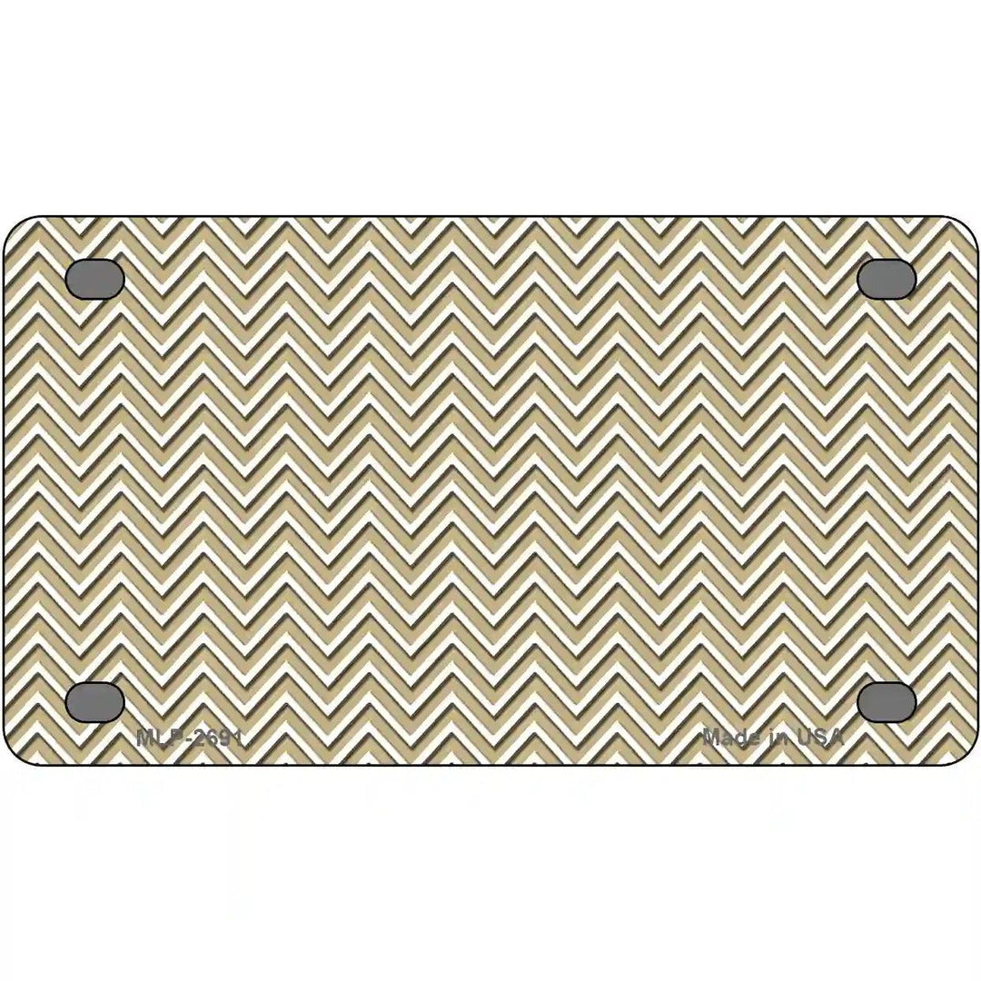 Gold White Chevron Metal Novelty License Plate 4" x 2.2" (MLP)