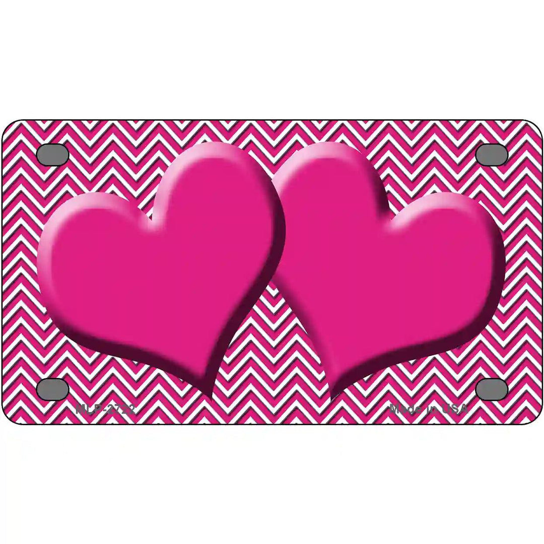 Pink White Chevron Pink Center Hearts Metal Novelty License Plate 4" x 2.2" (MLP)