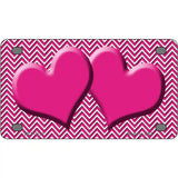 Pink White Chevron Pink Center Hearts Metal Novelty License Plate 4" x 2.2" (MLP)
