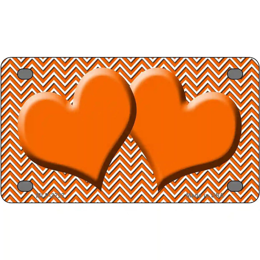 Orange White Chevron Orange Center Hearts Metal Novelty License Plate 4" x 2.2" (MLP)