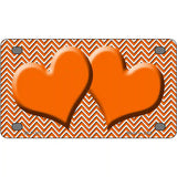 Orange White Chevron Orange Center Hearts Metal Novelty License Plate 4" x 2.2" (MLP)
