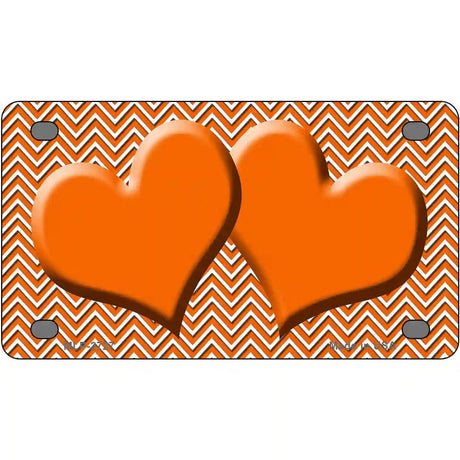 Orange White Chevron Orange Center Hearts Metal Novelty License Plate 4" x 2.2" (MLP)