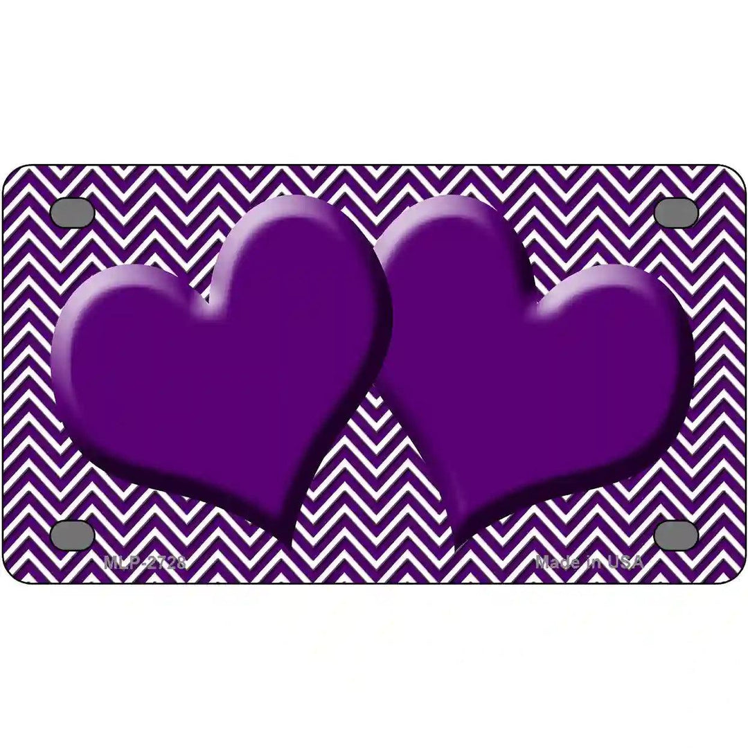 Purple White Chevron Purple Center Hearts Metal Novelty License Plate 4" x 2.2" (MLP)
