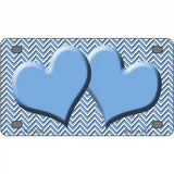 Light Blue White Chevron Light Blue Center Hearts Metal Novelty License Plate 4" x 2.2" (MLP)