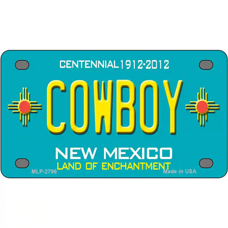 Cowboy New Mexico Teal Novelty Metal License Plate 4" x 2.2" (MLP)