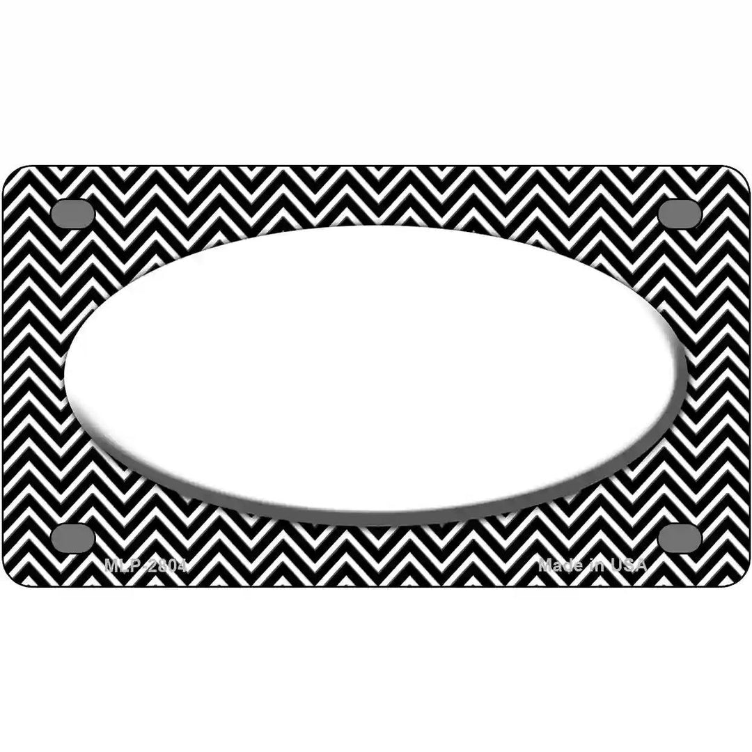 Black White Chevon Center Oval Metal Novelty License Plate 4" x 2.2" (MLP)