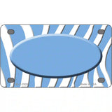 Light Blue White Zebra Light Blue Center Oval Metal Novelty License Plate 4" x 2.2" (MLP)