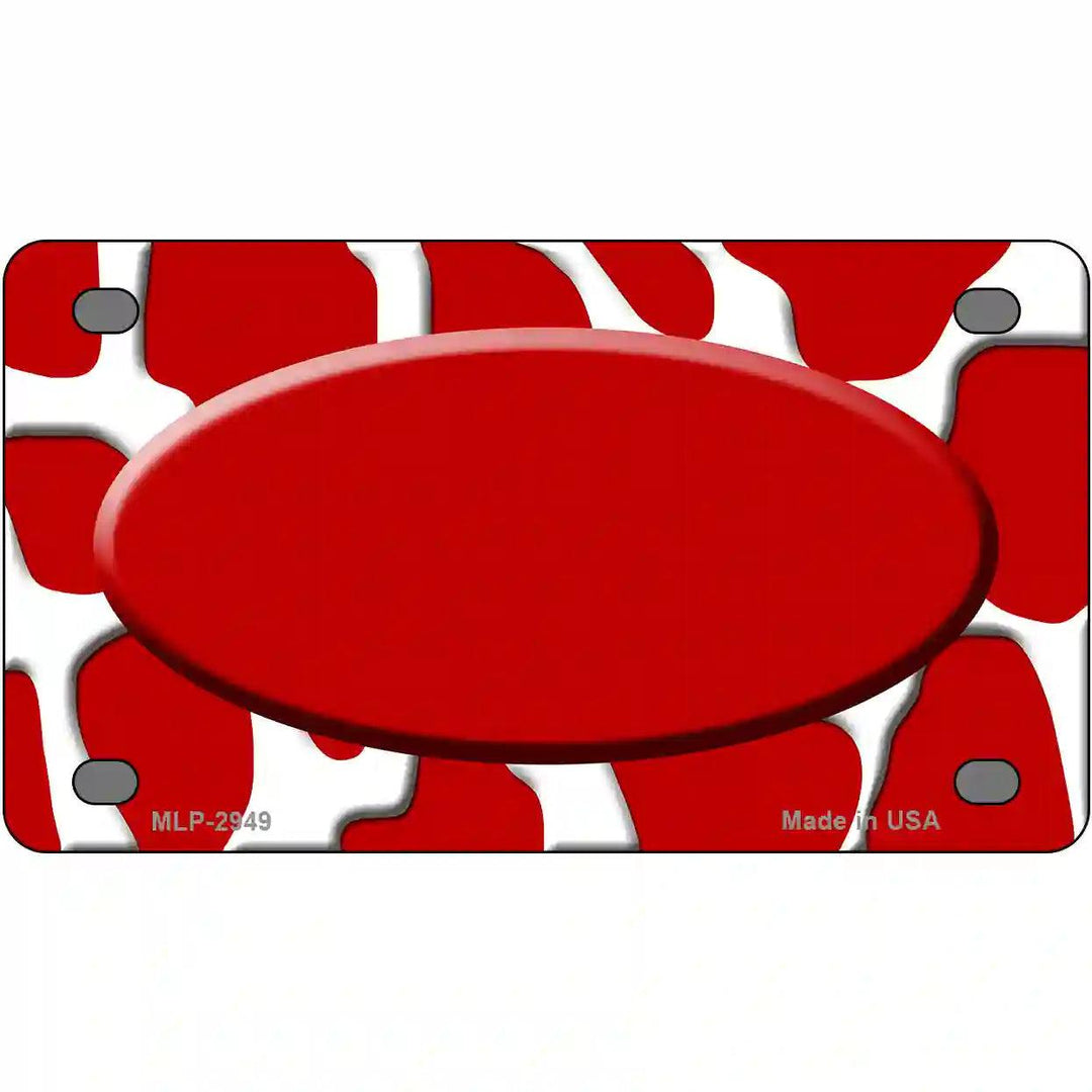 Red White Giraffe Red Center Oval Metal Novelty License Plate 4" x 2.2" (MLP)