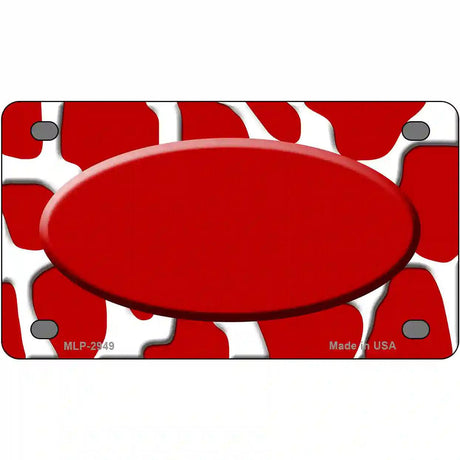 Red White Giraffe Red Center Oval Metal Novelty License Plate 4" x 2.2" (MLP)