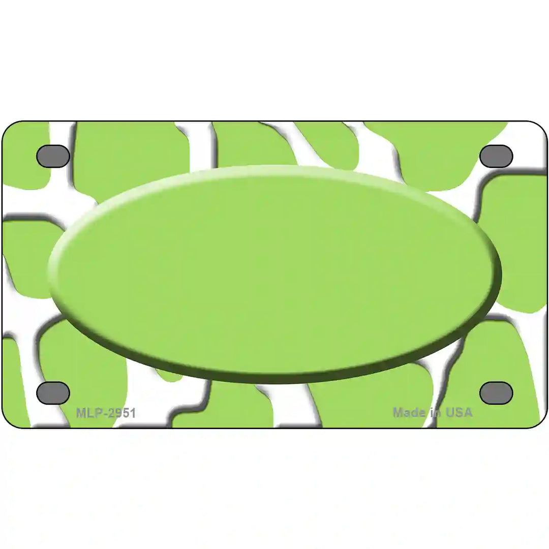 Lime Green White Giraffe Lime Green Center Oval Metal Novelty License Plate 4" x 2.2" (MLP)