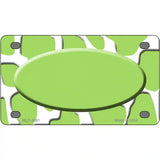 Lime Green White Giraffe Lime Green Center Oval Metal Novelty License Plate 4" x 2.2" (MLP)