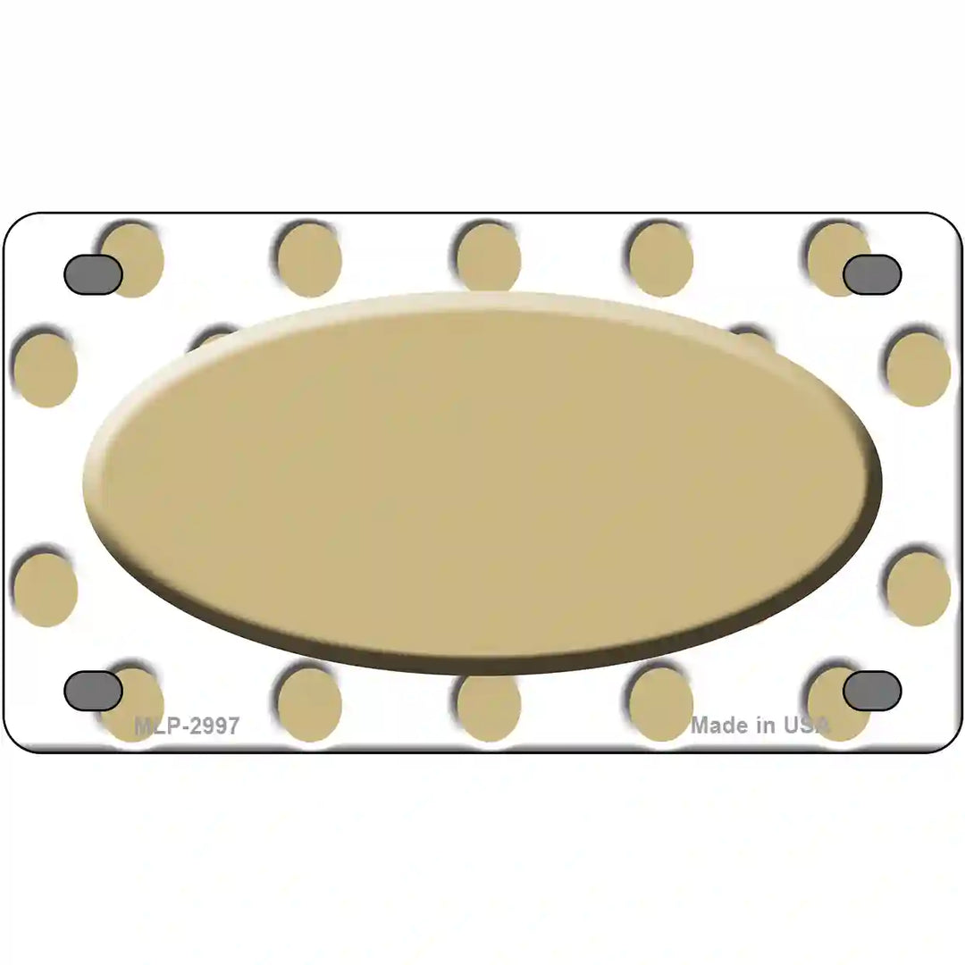 Gold White Polka Dot Gold Center Oval Metal Novelty License Plate 4" x 2.2" (MLP)